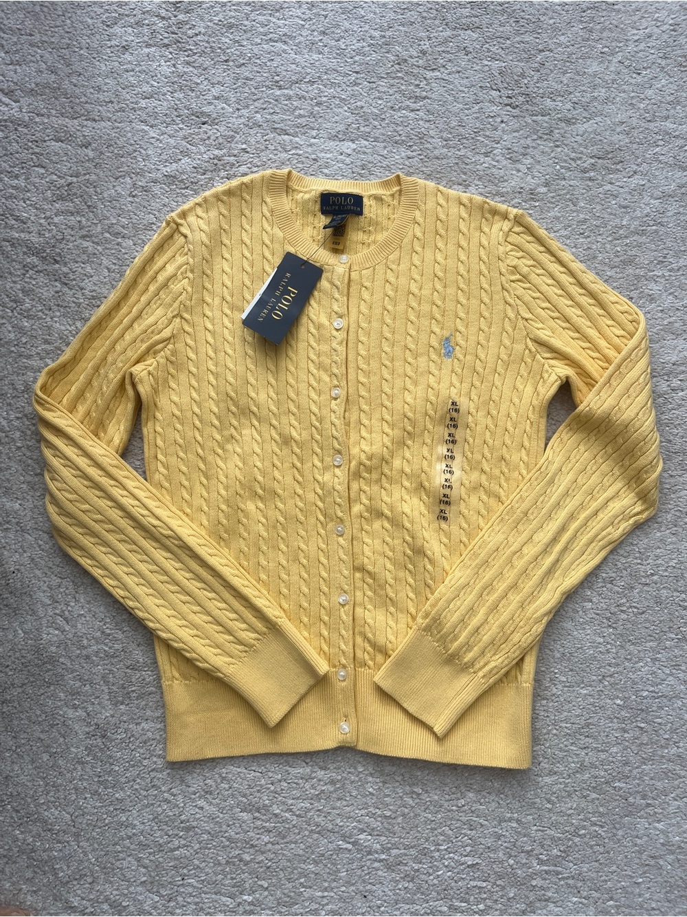 Polo by Ralph Lauren Men’s Yellow Cable-Knit Cotton Sweater Cardigan
